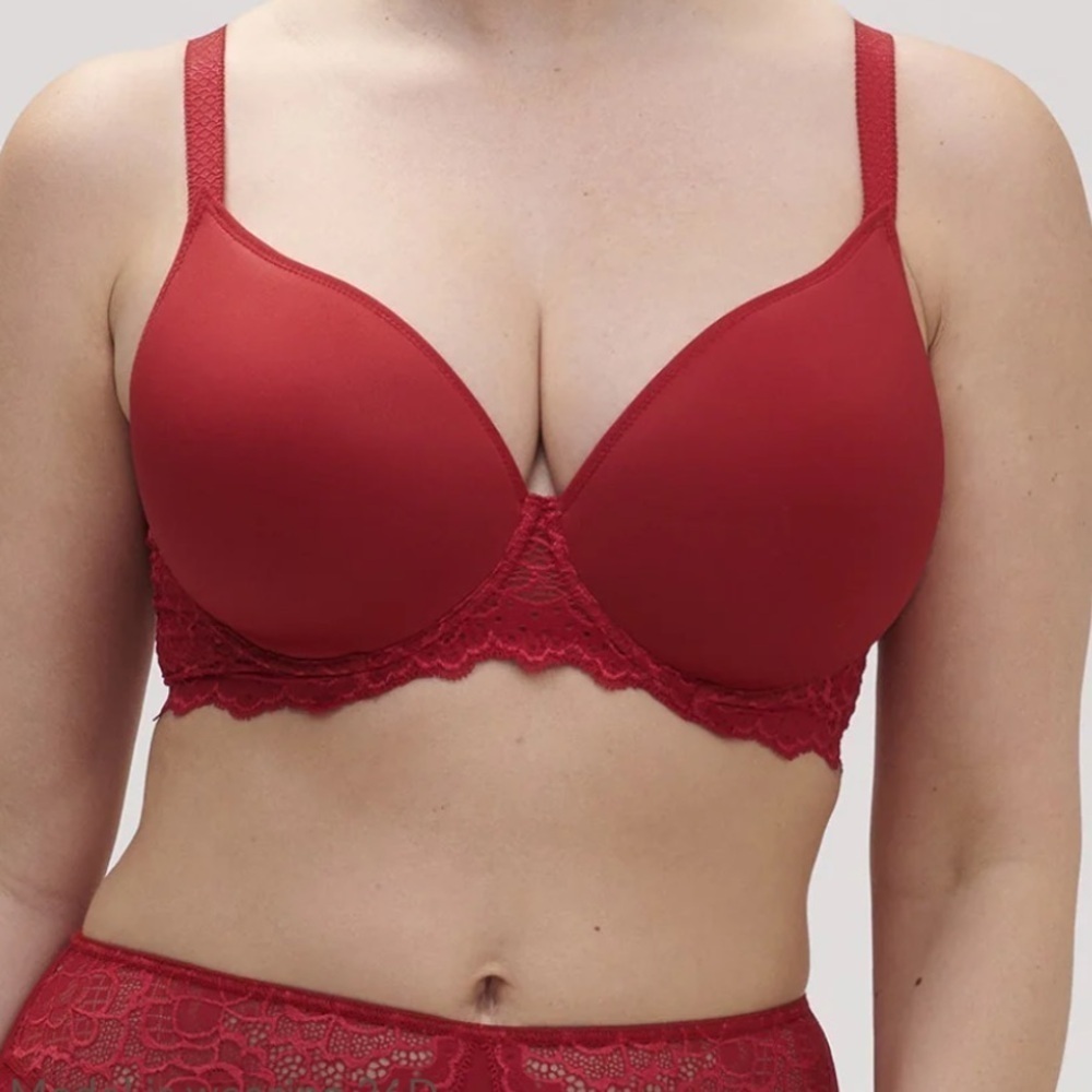 SIMONE PERELE Caresse 3D Plunge Bra Tango Red NEW